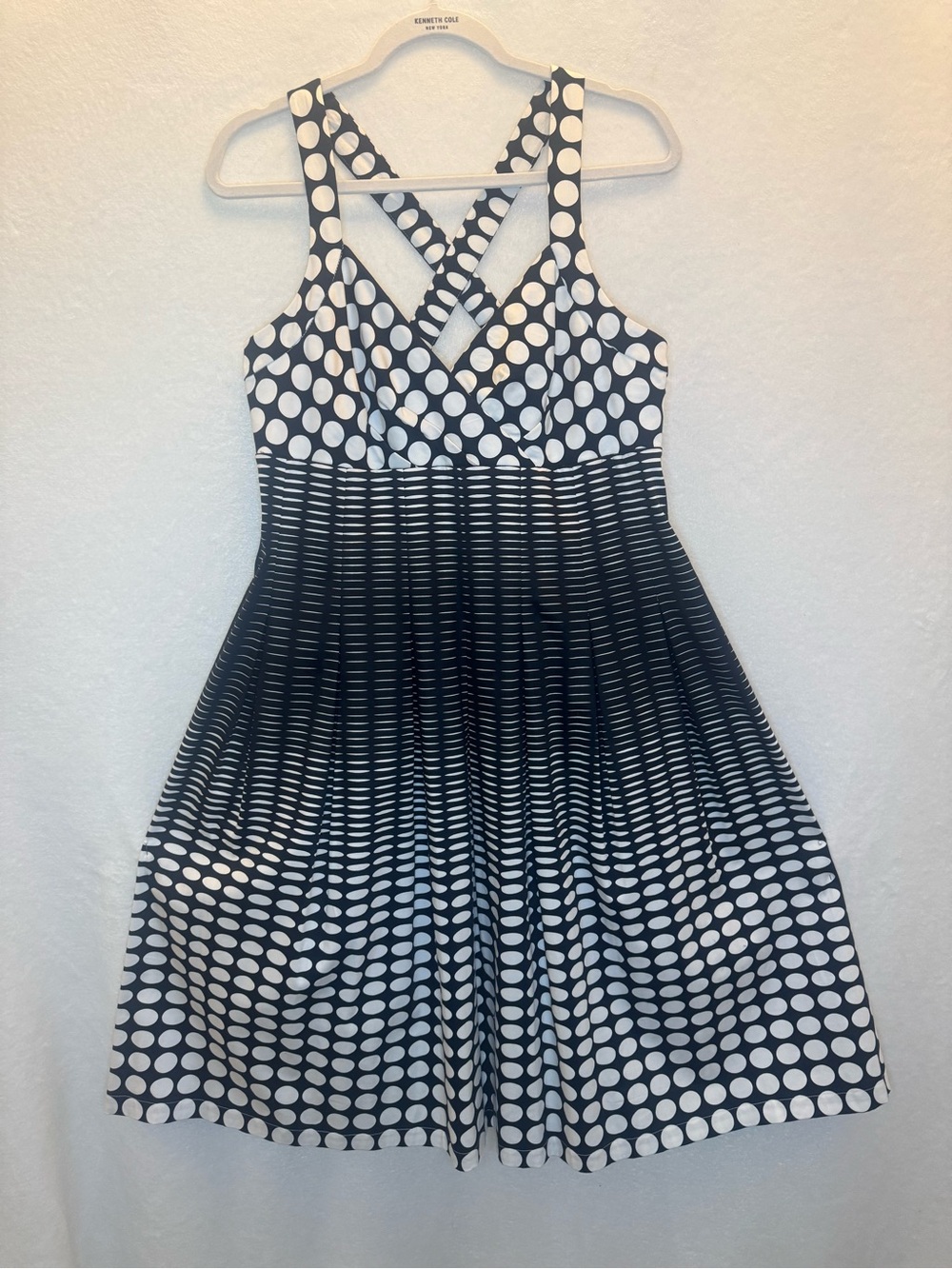 Calvin Klein Fit and Flare Black White Polka Dot Dress Sundress Wedding Guest